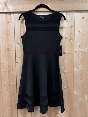 NWT Lulus Final Stretch Black Mesh Skater Dress Small Parisian Chic Dark Fem